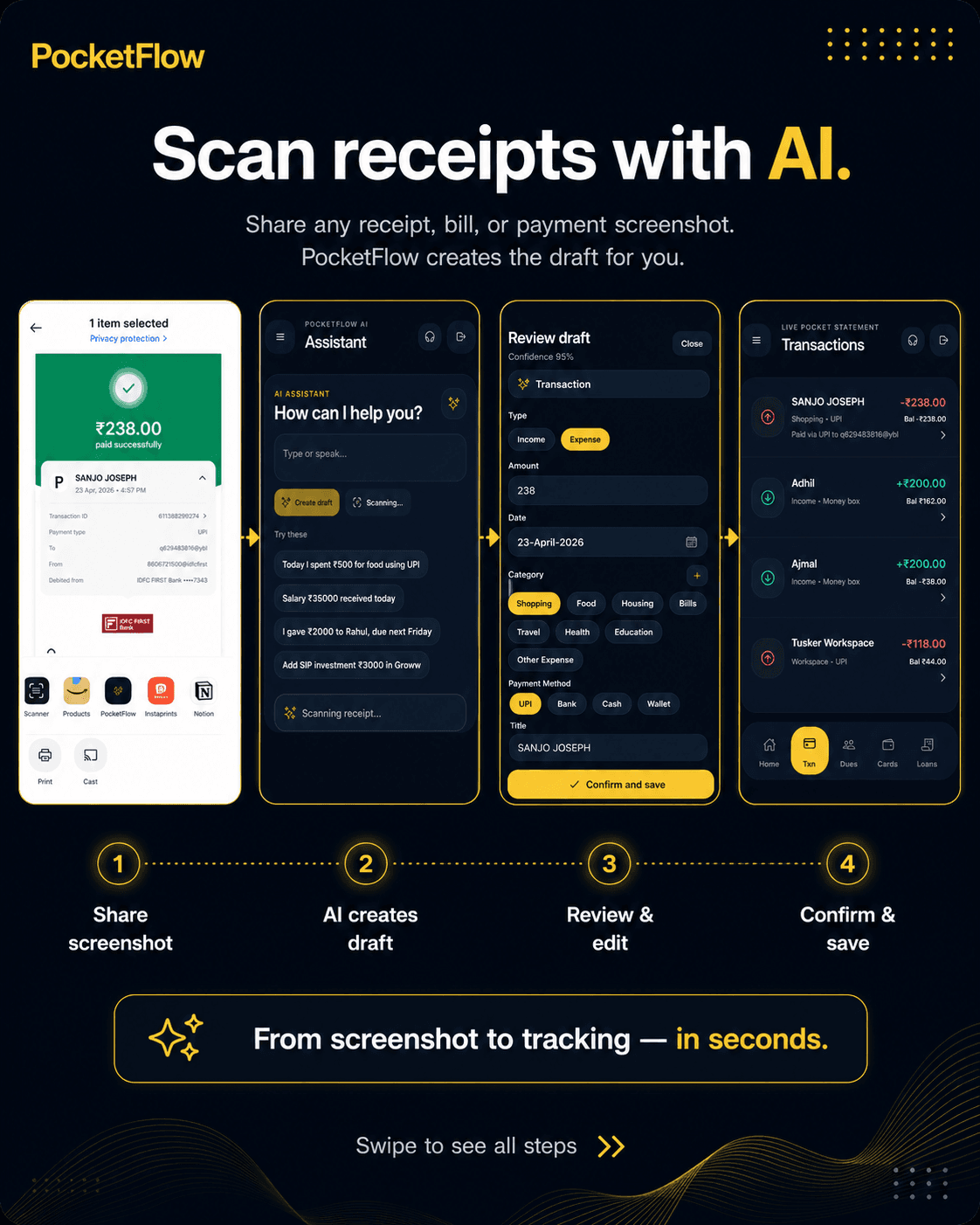 PocketFlow AI receipt workflow